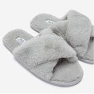 Grey - Jack Wills - Faux Fur Cross Over Slippers