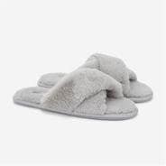 Grey - Jack Wills - Faux Fur Cross Over Slippers