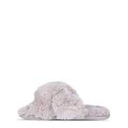 Light Grey - Jack Wills - Fluffy Cross Strap Slippers