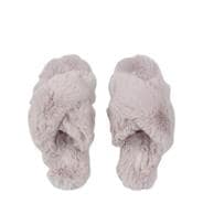 Light Grey - Jack Wills - Fluffy Cross Strap Slippers