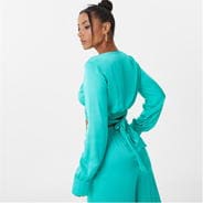 Green - Jack Wills - Satin Tie Back Long Sleeve Crop Top