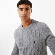 Grey - Jack Wills - Marlow Merino Wool Blend Cable Knitted Jumper