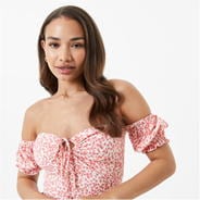 Pink Print - Jack Wills - Off Shoulder Crop Top