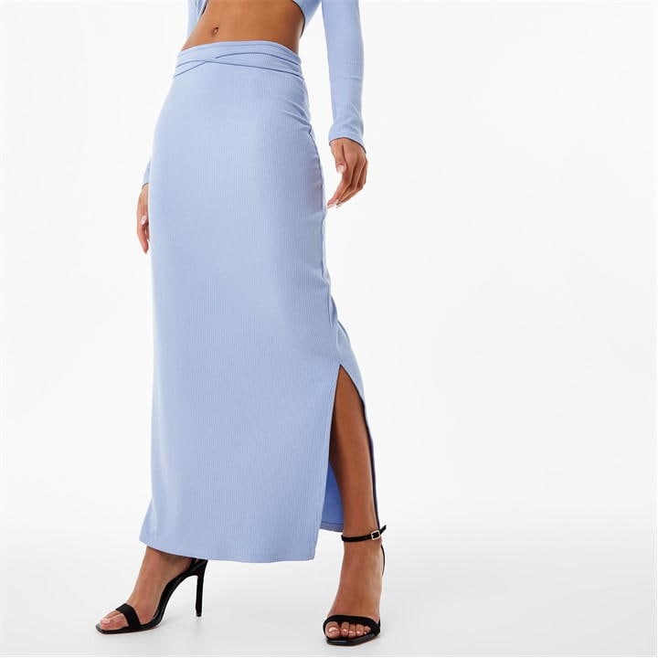 Ribbed Tie Waist Maxi Skirt