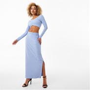 Soft Blue - Jack Wills - Ribbed Tie Waist Maxi Skirt