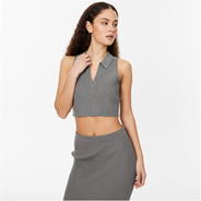 Muted Khaki - Jack Wills - Knitted Polo Crop Top