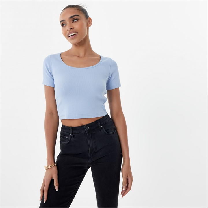 Ribbed Scoop Neck Short Sleeve Top