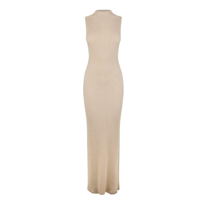 High Neck Ribbed Maxi Dress