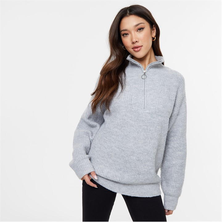 High Neck Zip Knitted Jumper