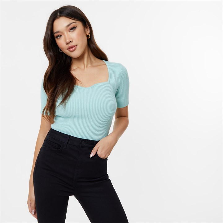 Knitted Sweetheart Short Sleeve Top