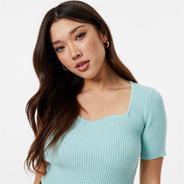 Soft Green - Jack Wills - Knitted Sweetheart Short Sleeve Top