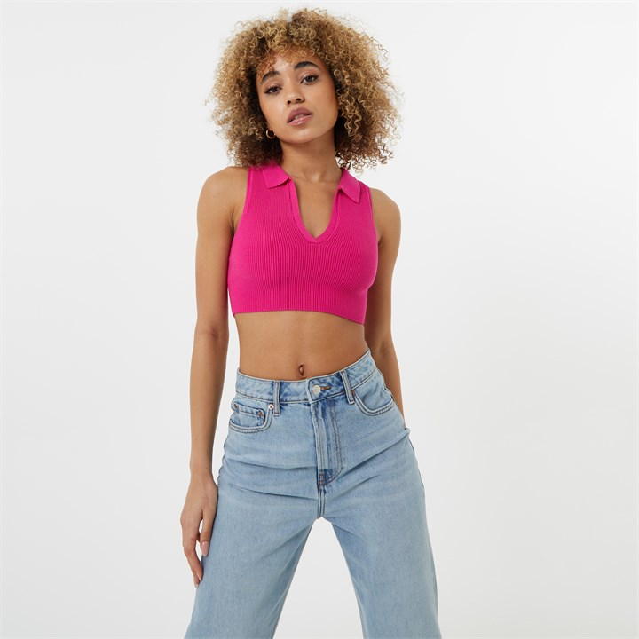 Rib Polo Crop T Shirt