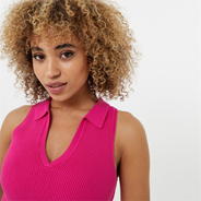 Bright Pink - Jack Wills - Rib Polo Crop T Shirt