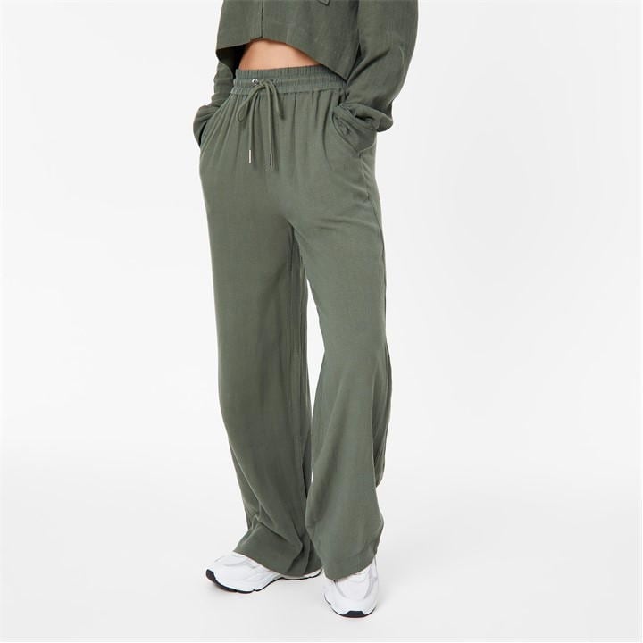 Linen Blend Wide Leg Trousers